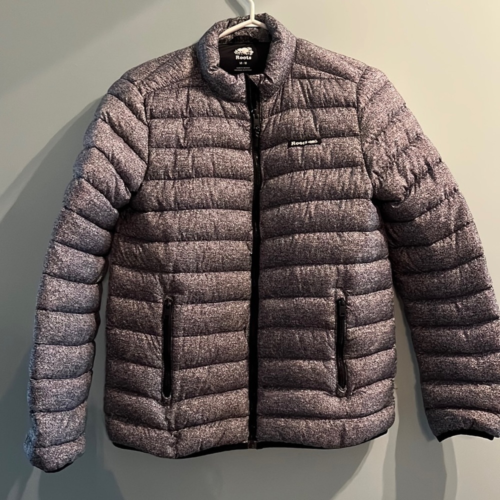 Light weight roots jacket, women’s grey coat for winter, size medium